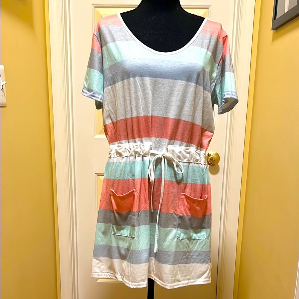 Striped Short Sleeve Dress with Pockets